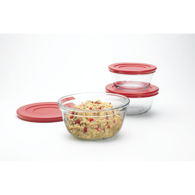 Anchor Hocking 6 Piece Glass Food Prep Mixing Bowl Set with Cherry Lids